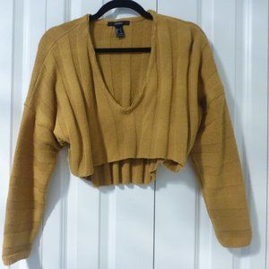 FOREVER 21 long sleeve mustard yellow cropped v-neck sweater